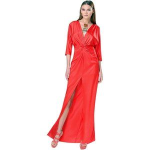 New Red Kimono V-neck Satin Maxi Dress size 6